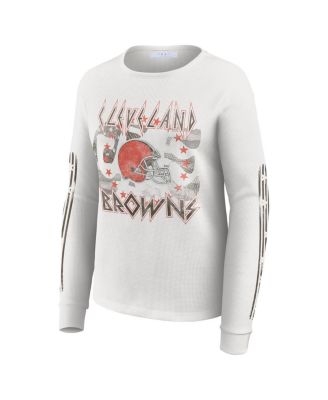 Women's White Cleveland Browns Graphic Waffle Long-Sleeve T-Shirt