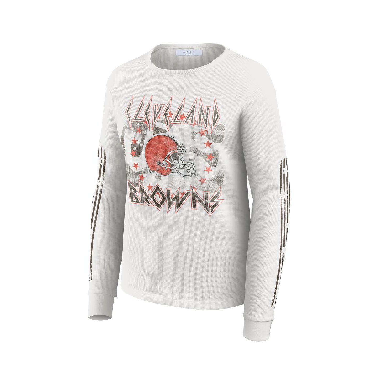 Женская футболка WEAR by Erin Andrews White Cleveland Browns Graphic Waffle Long-Sleeve — фото 2