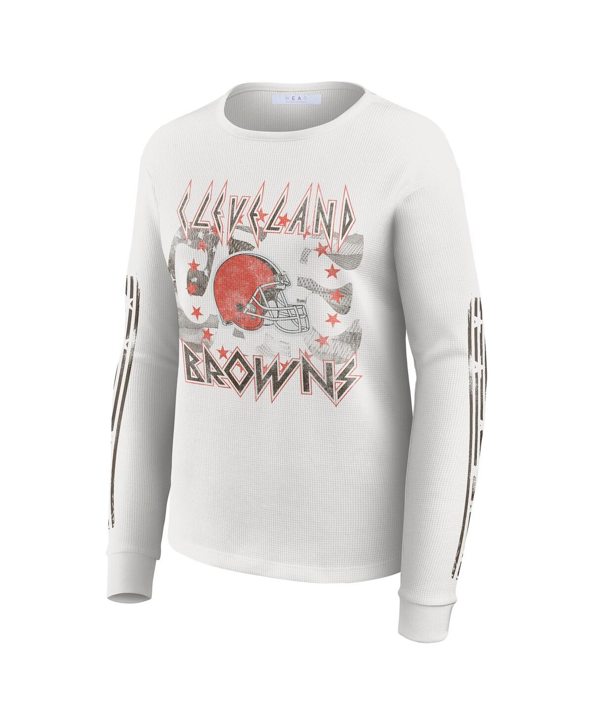 Wear By Erin Andrews Women's White Cleveland Browns Graphic Waffle Long-sleeve T-shirt In White