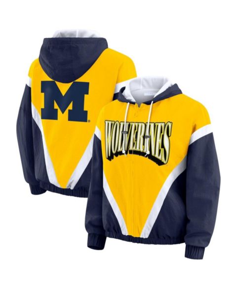 Женские худи WEAR by Erin Andrews Women's Maize/Navy Michigan Wolverines Color Block Full-Zip Windbreaker Jacket