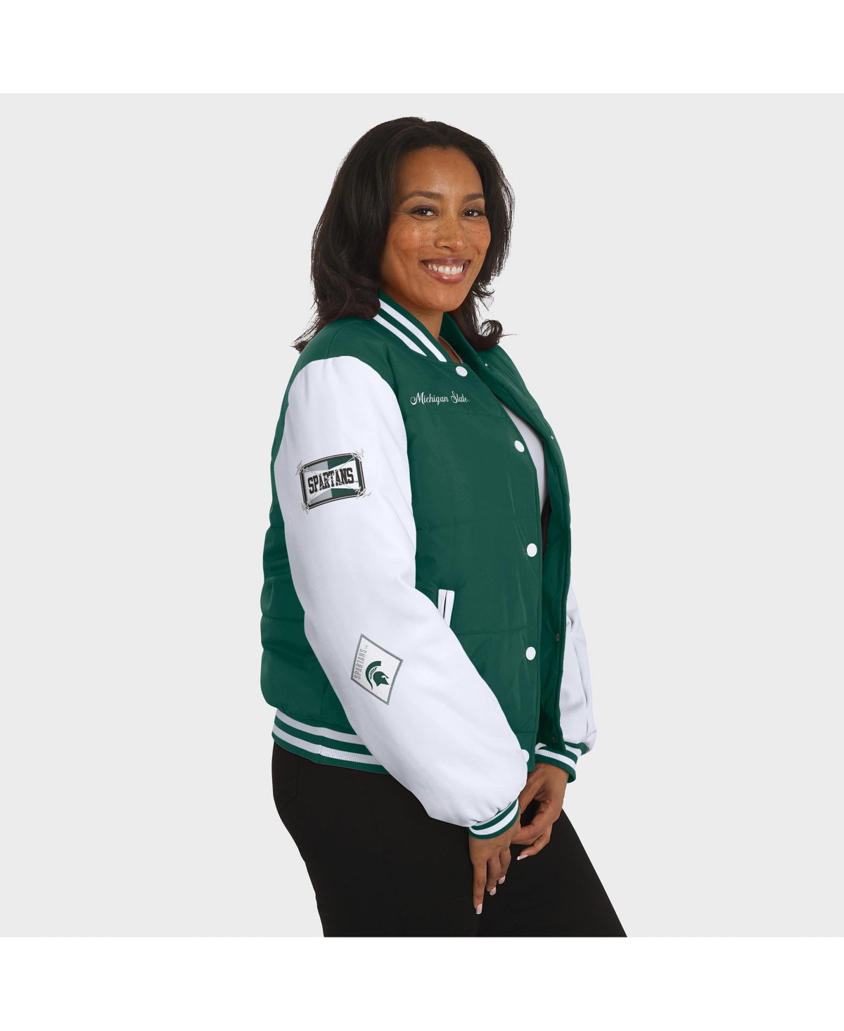 Wear By Erin Andrews Women'sgreen Michigan State Spartans Varsity Full-snap Puffer Jacket In Green
