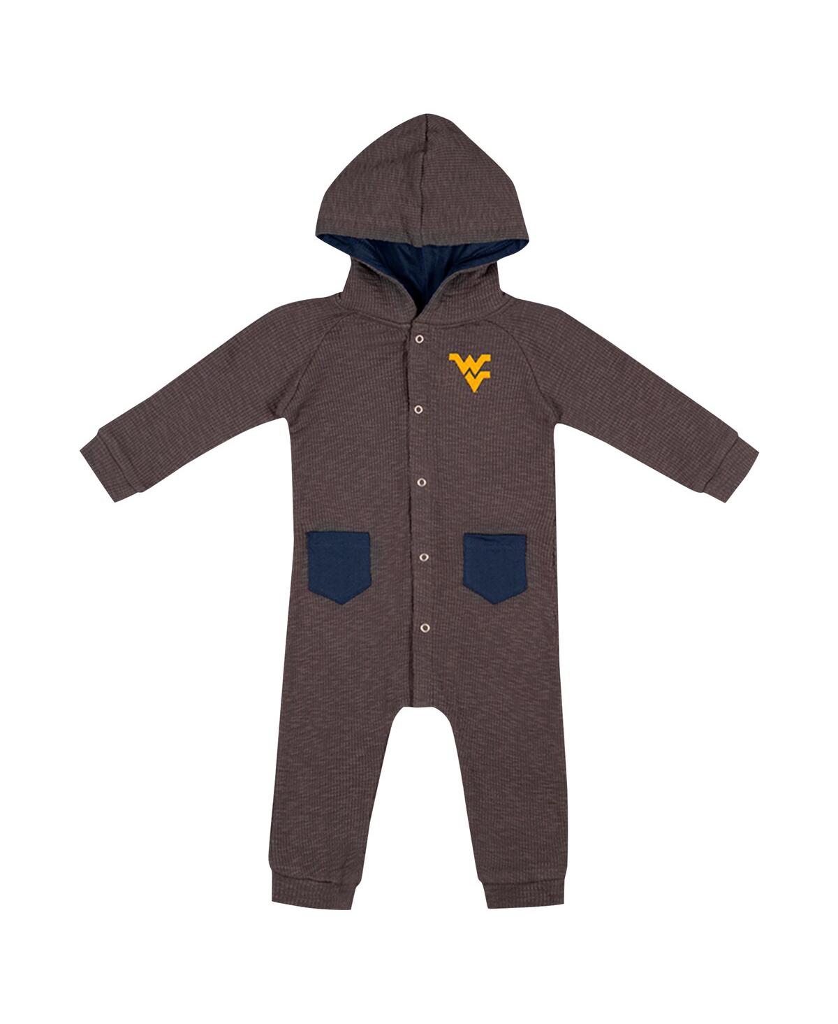 Colosseum Baby Boys And Girls Charcoal West Virginia Mountaineers Zando-zan Waffle Full-snap Hooded Romper In Brown