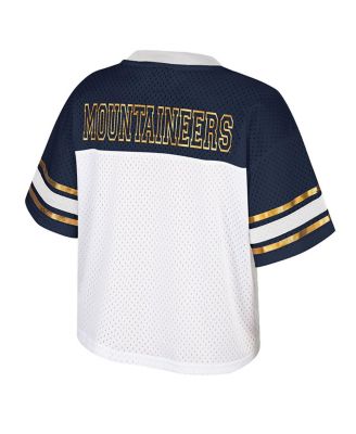 Women's White West Virginia Mountaineers Treasure Cropped Football Jersey