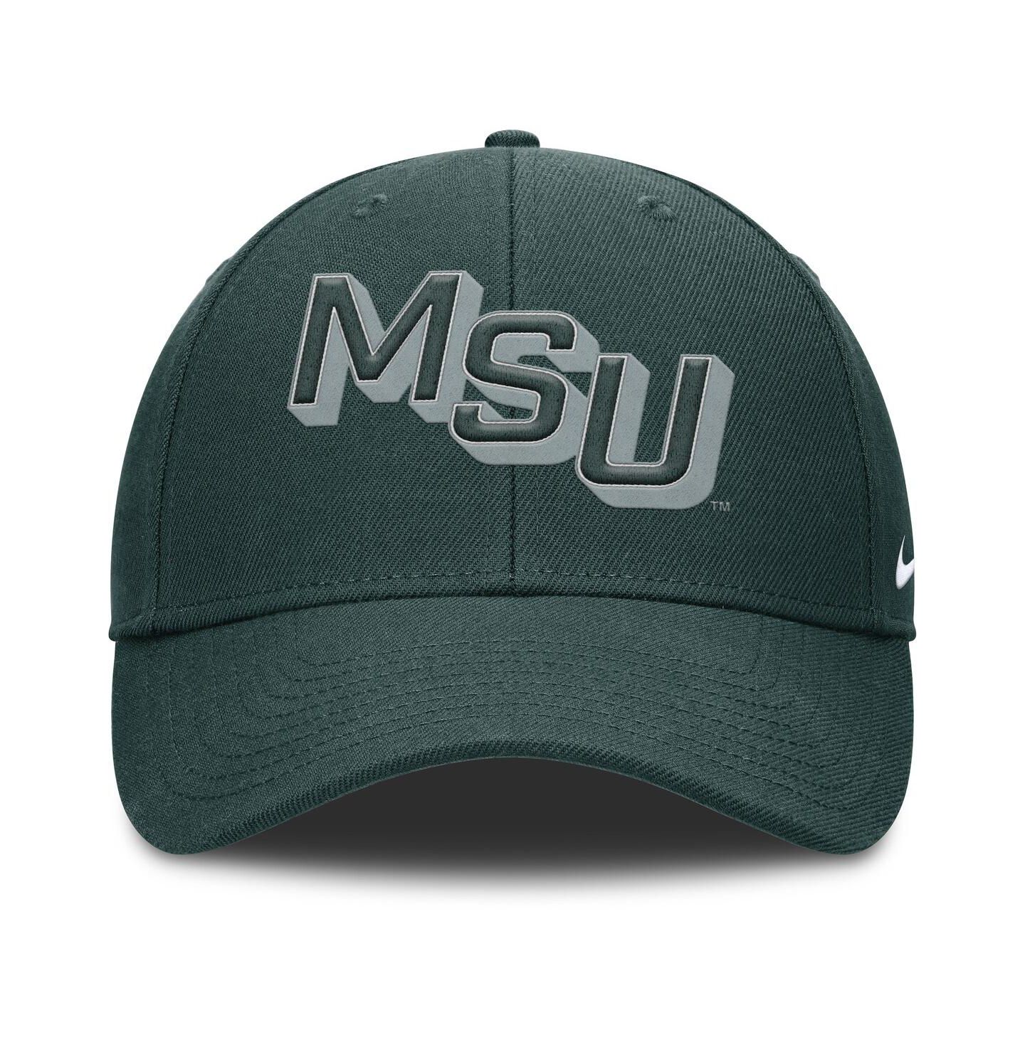 Мужская кепка Nike Green Michigan State Spartans Slanted Primetime Rise Performance Adjustable Hat — фото 2