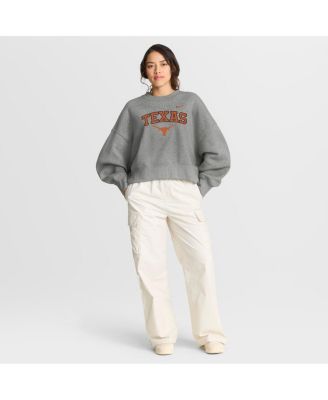 Women's Heather Gray Texas Longhorns Oversized Phoenix Arch Pullover Sweatshirt