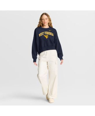 Women's Navy West Virginia Mountaineers Oversized Phoenix Arch Pullover Sweatshirt