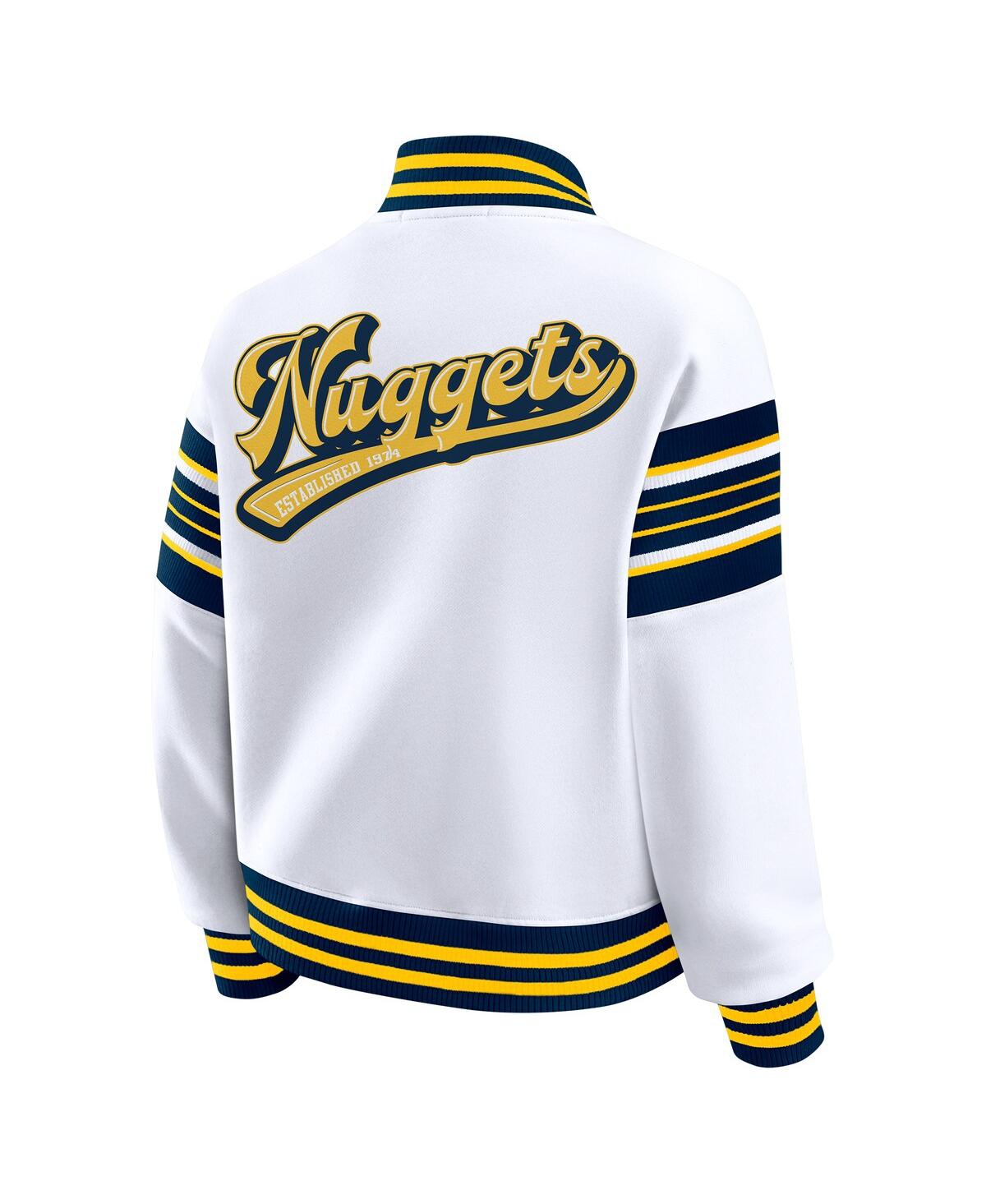 Wear By Erin Andrews Women's White Denver Nuggets Snap Front Fleece Sweatshirt In White