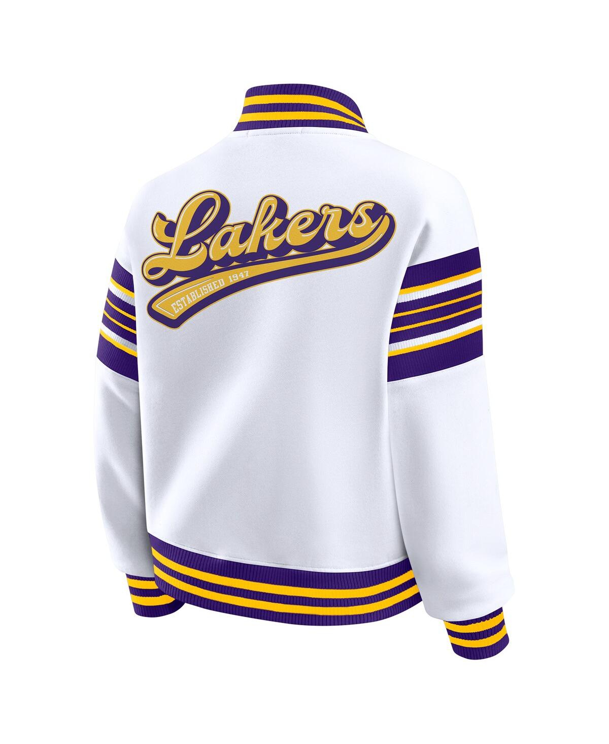 Wear By Erin Andrews Women's White Los Angeles Lakers Snap Front Fleece Sweatshirt In Brown