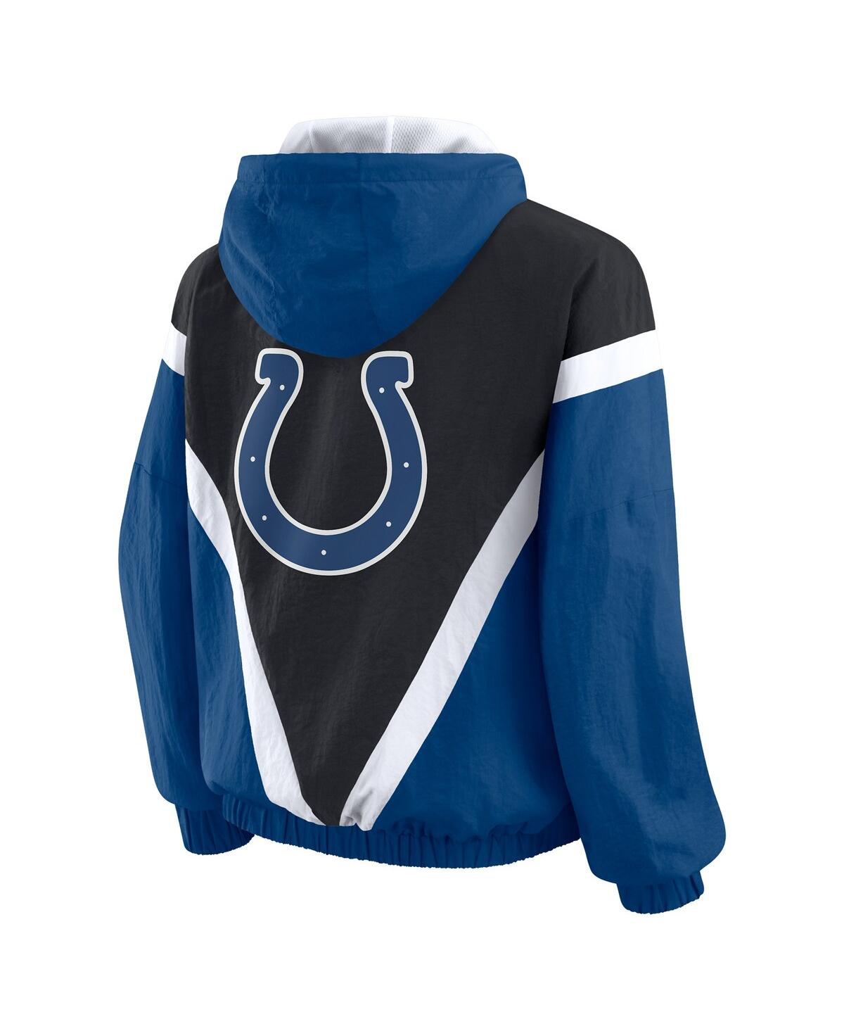 Wear By Erin Andrews Women's Black/royal Indianapolis Colts Retro Crinkle Full-zip Hoodie Windbreaker Jacket In Blue