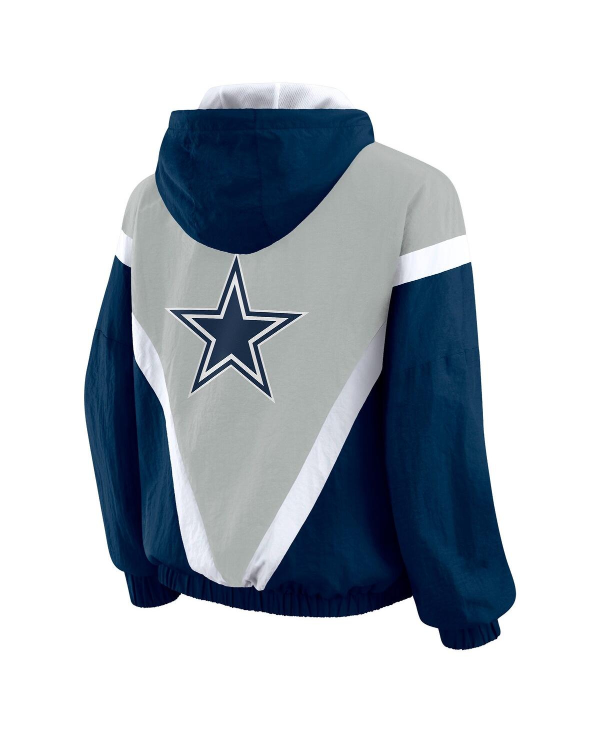 Wear By Erin Andrews Women's Navy/silver Dallas Cowboys Retro Crinkle Full-zip Hoodie Windbreaker Jacket In White
