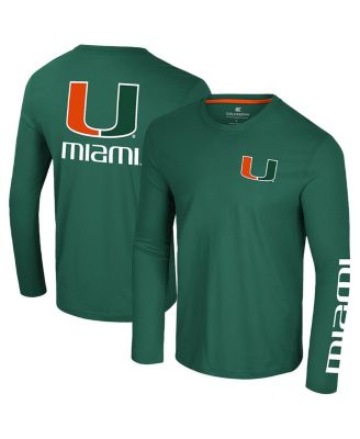 Colosseum - Men's Green Miami Hurricanes Logo Lockup 3-Hit Active Blend Long Sleeve T-Shirt