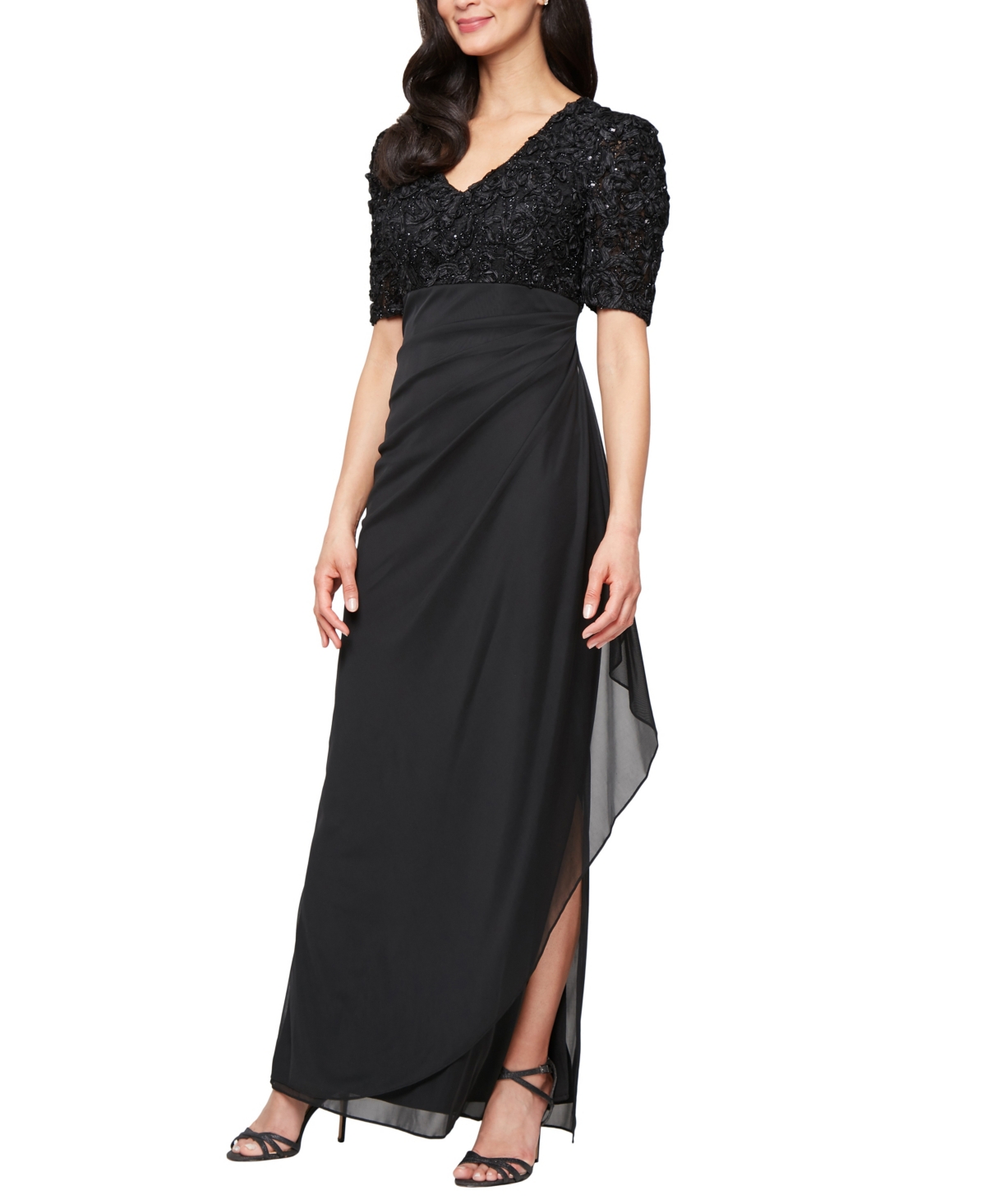 Alex Evenings Women's Embellished Puff-Sleeve A-Line Dress