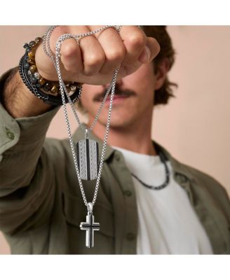 Stainless Steel Cross Necklace for Men 24", Two-Tone Pendant Necklace, Cross Jewelry