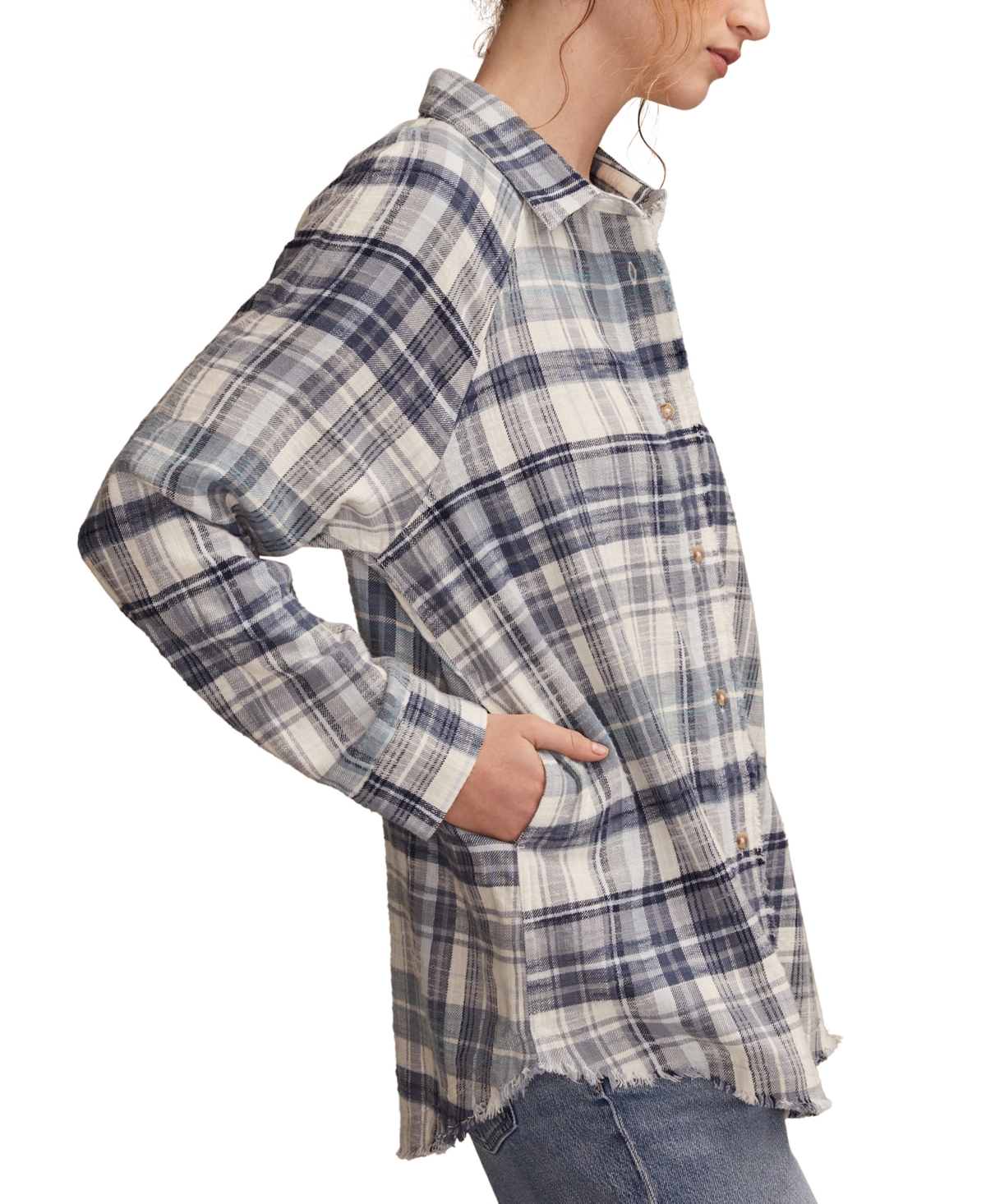 Lucky Brand Women's Tunic Plaid Button Down Shirt In Blue