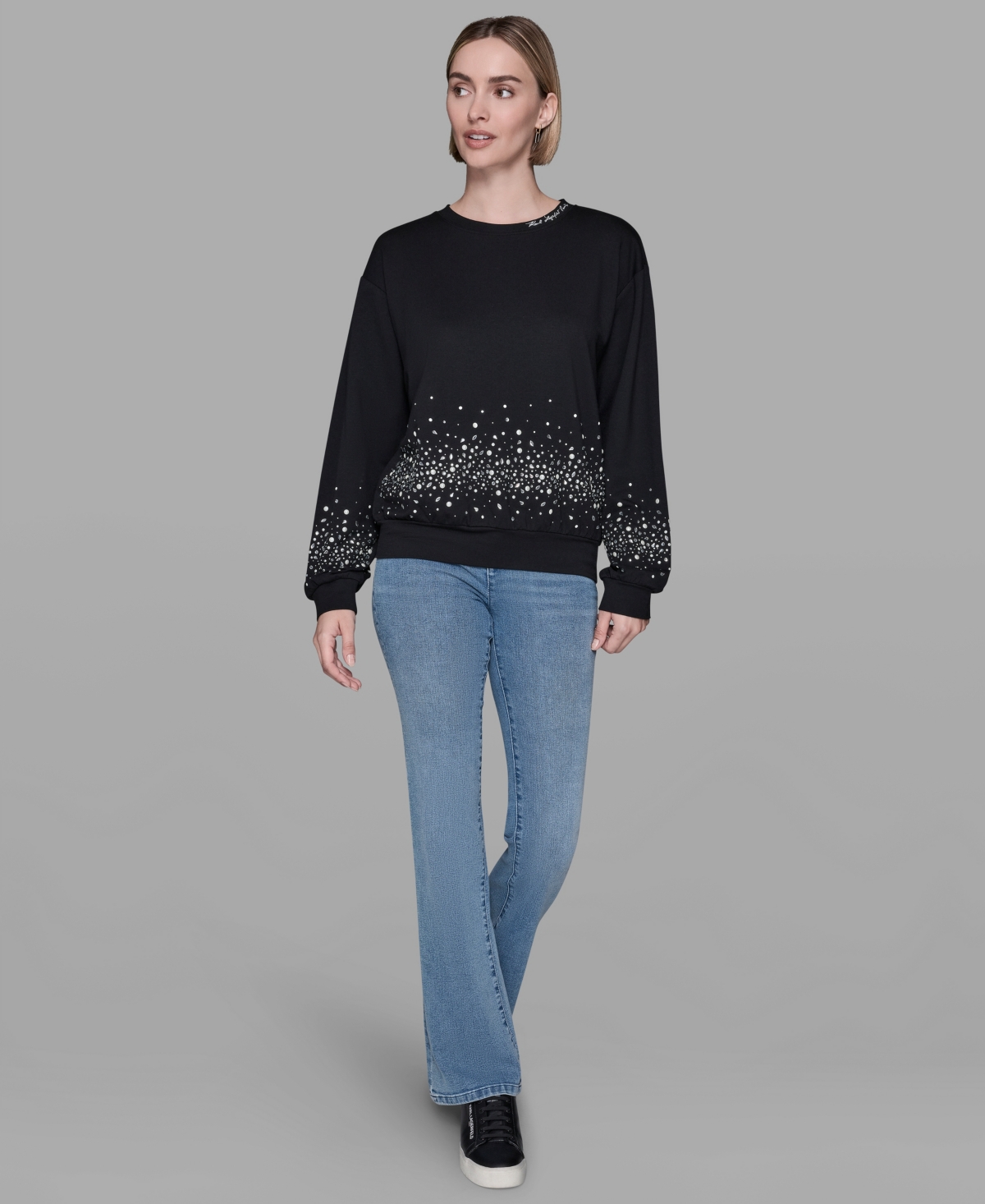 Karl Lagerfeld Women's Sparkle Long Sleeve Sweatshirt In Blue