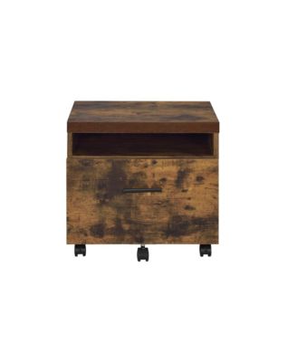 Rectangular File Cabinet with Weathered Oak Top Black Metal Legs Open Compartment and Drawer