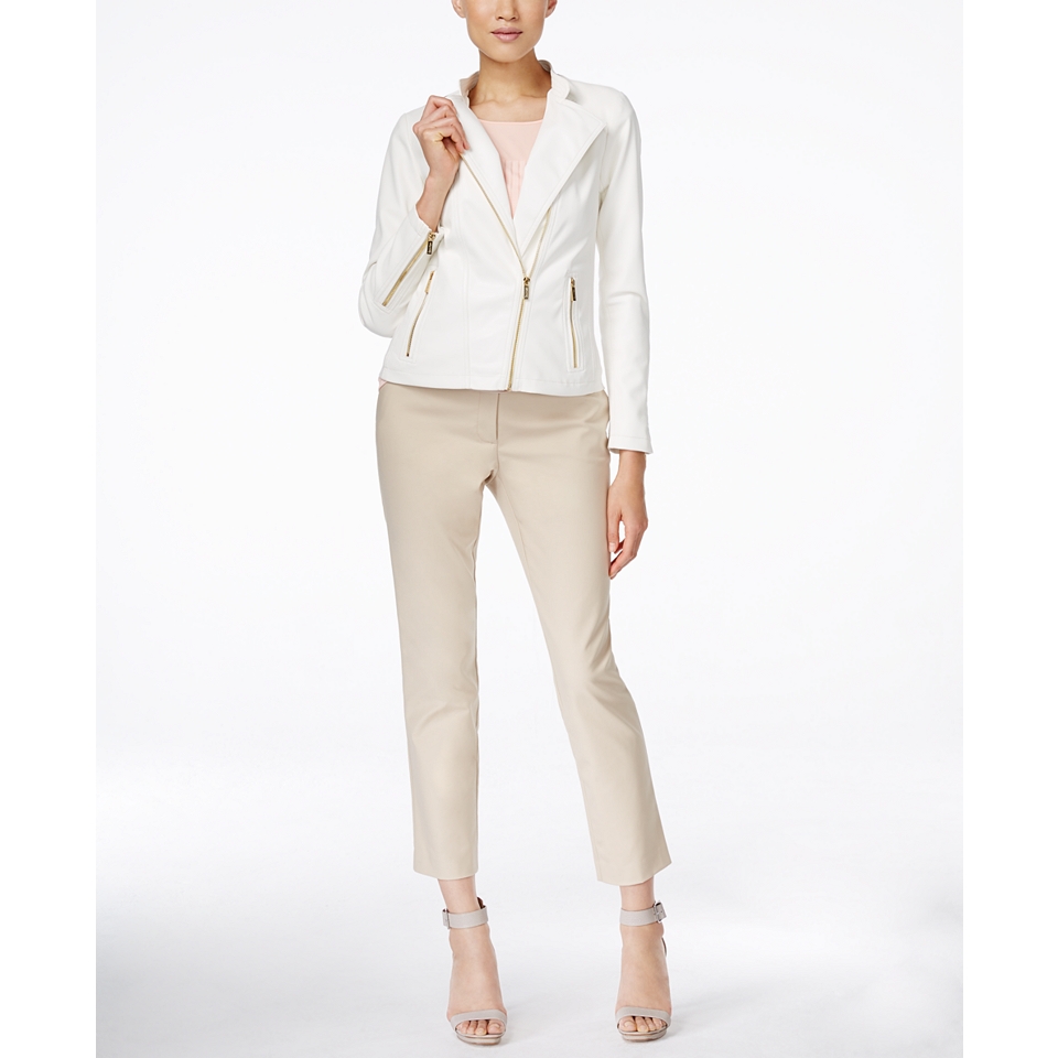 Calvin Klein Faux Leather Moto Jacket, Ribbed Top & Ankle Pants