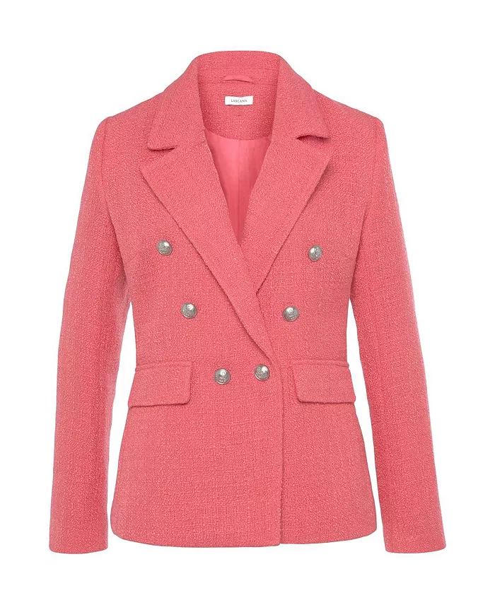 Women's Double Breasted Boucle with Pockets Blazer - thumbnail 5