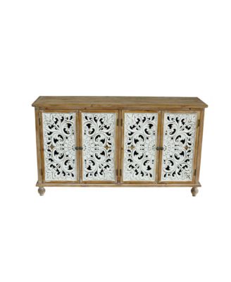 Brand 4-Door  Fir Wood & MDF  Distressed Finish, Hollow-Carved Doors + Accent Cabinet