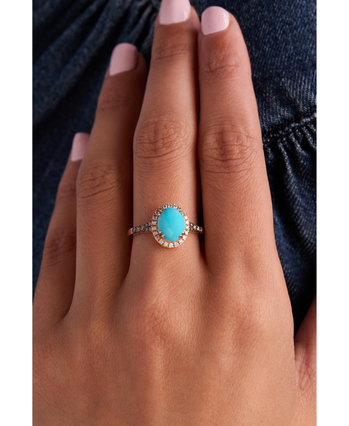 Le Vian Robins Egg Blue Turquoise (2 Ct. T.w.) And Diamond (1/3 Ct. T.w.) Halo Ring In 14k Rose Gold In Gold
