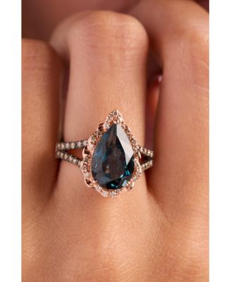 Deep Sea Blue Topaz (4-3/4 ct. t.w.) & Diamond (1/2 ct. t.w.) Pear-Shape Statement Ring in 14k Rose Gold