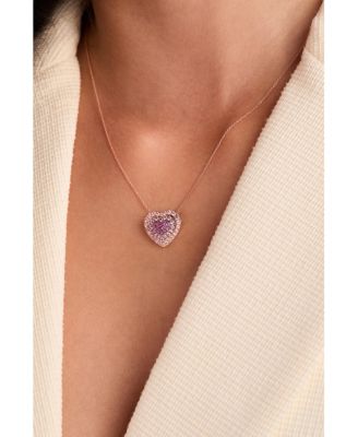 Pink Sapphire Ombr&eacute; Halo Cluster Heart Adjustable 20" Pendant Necklace (1-1/10 ct. t.w.) in 14k Rose Gold