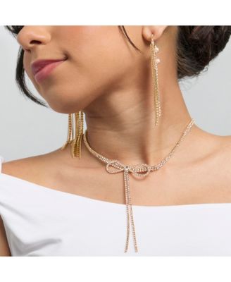 BCBG Generation Crystal Double Strand Bow Lariat Necklace
