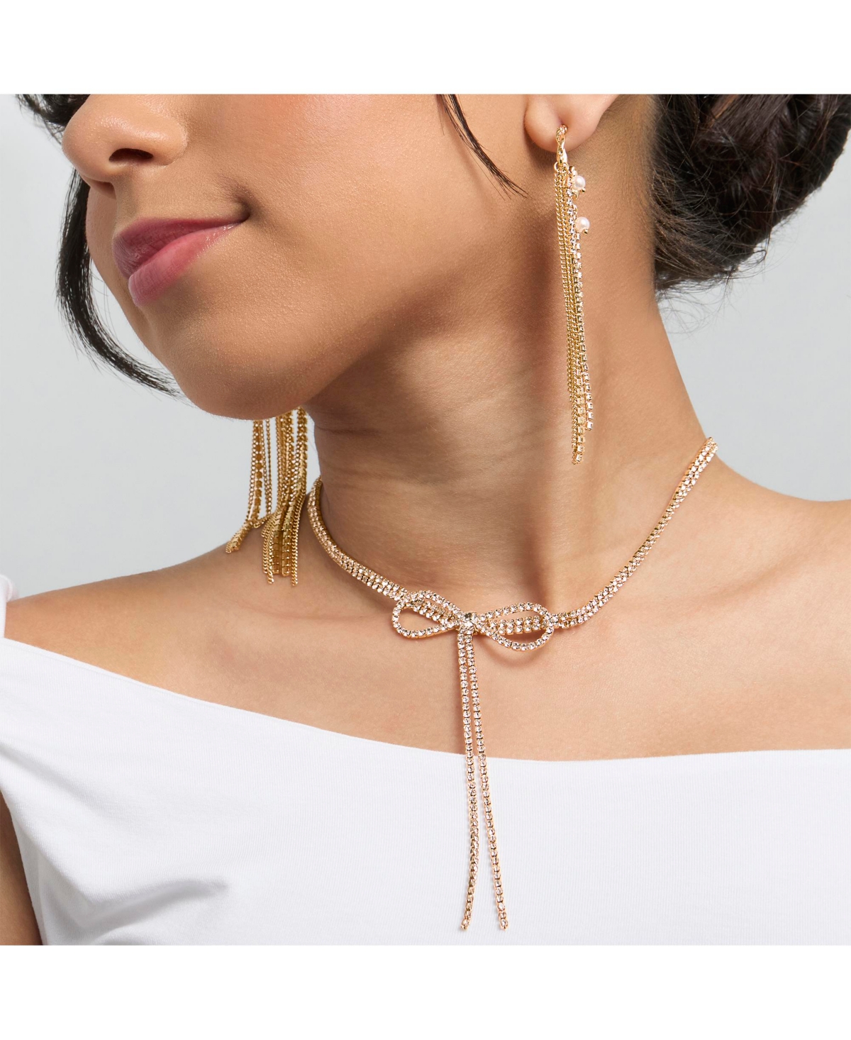 BCBGeneration Crystal Double Strand Bow Lariat Necklace