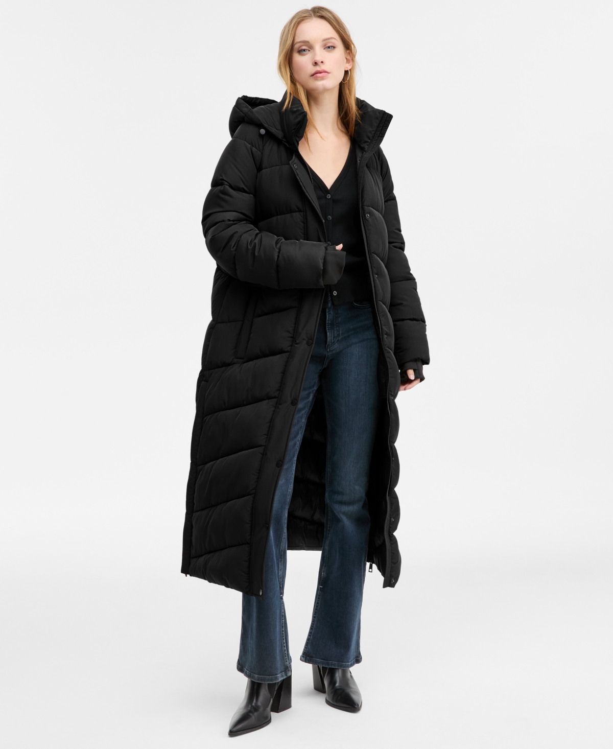 Bcbg Women's Hooded Water-resistant Maxi Puffer Coat, Macy's Exclusive In Black