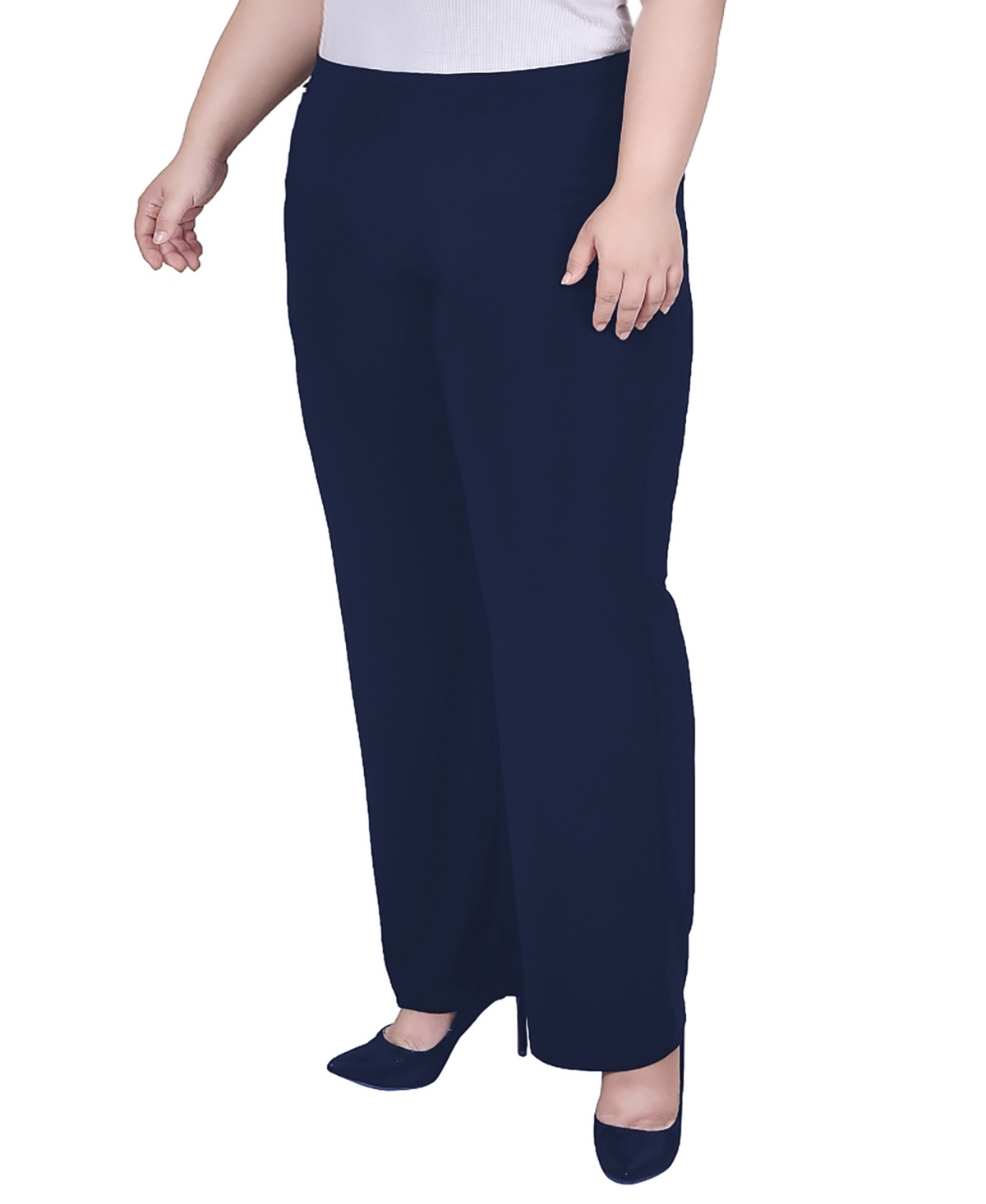 Ny Collection Plus Size Straight Leg Pull On Pants In Blue