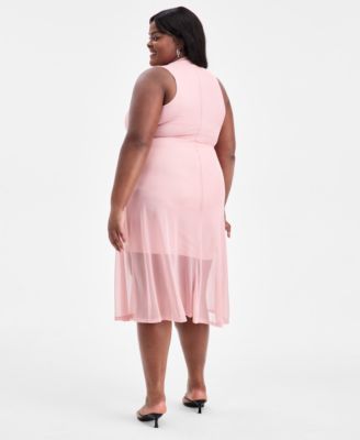 Trendy Plus Size Mesh Mock-Neck Fit & Flare Dress, Macy's Exclusive