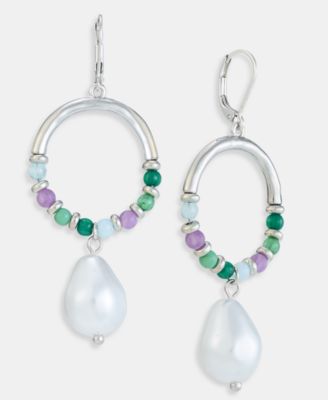 Style & Co - Imitation Pearl Charm Stone Beaded Drop Earrings