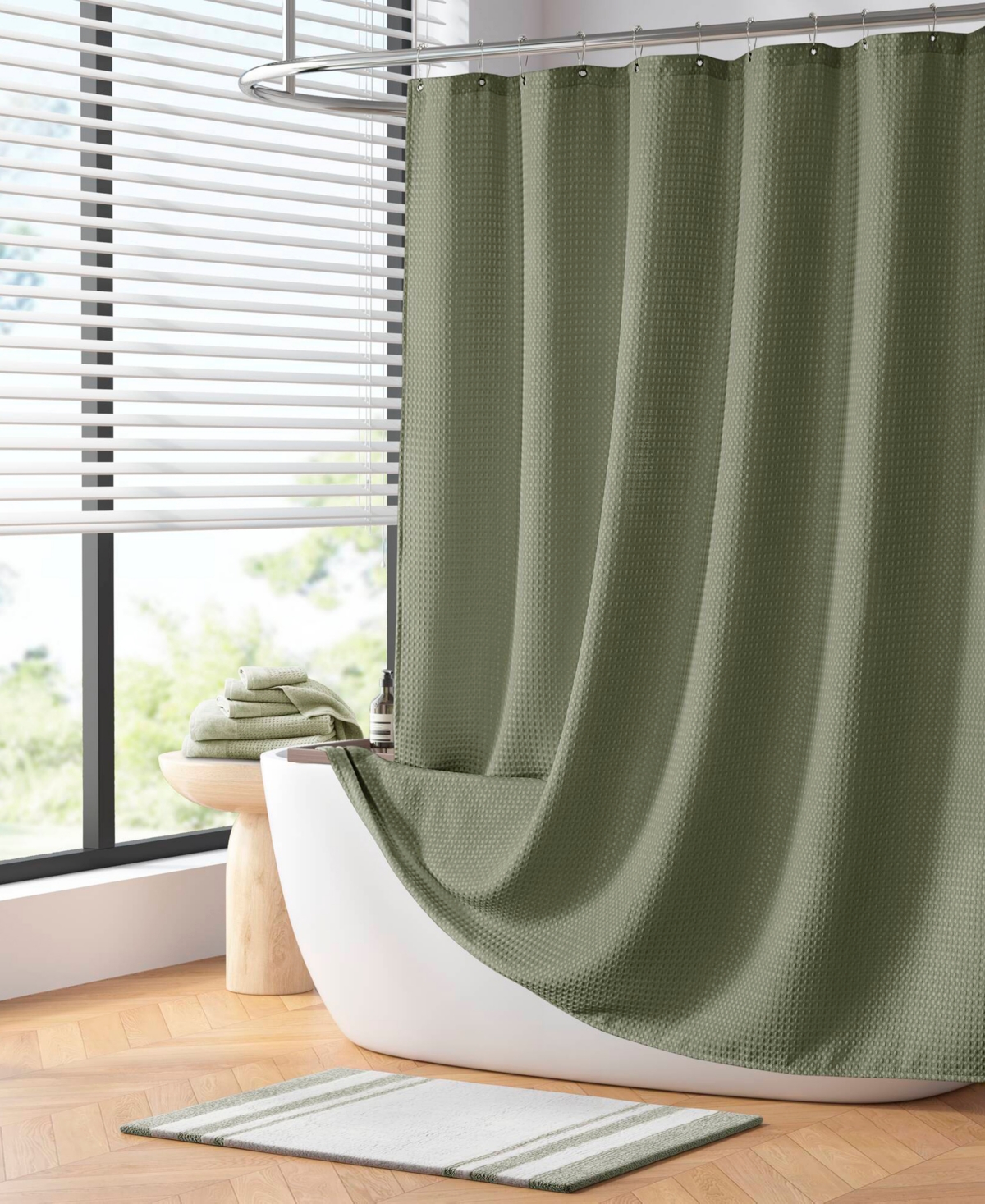 Madison Park Arbor Waffle Shower Curtain, 72" X 72" In Green