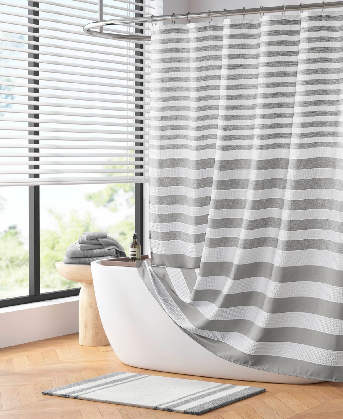 Madison Park Ariana Ombre Waffle Shower Curtain, 72" X 72" In Gray