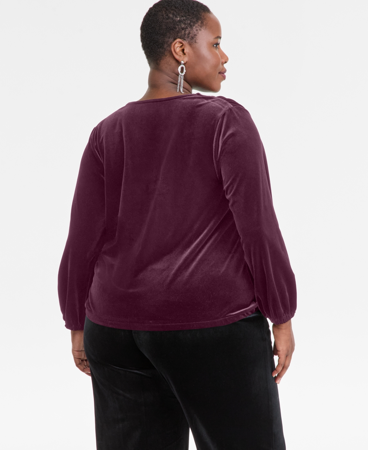 Inc International Concepts Plus Size Velvet V-neck Top, Macy's Exclusive In Purple