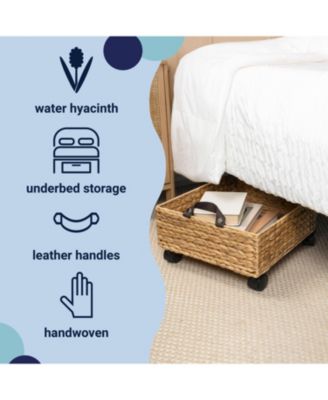 Adaline 18.11" Classic Farmhouse Hand-Woven Hyacinth Rectangular Underbed Storage Bin with Wheels and Handles