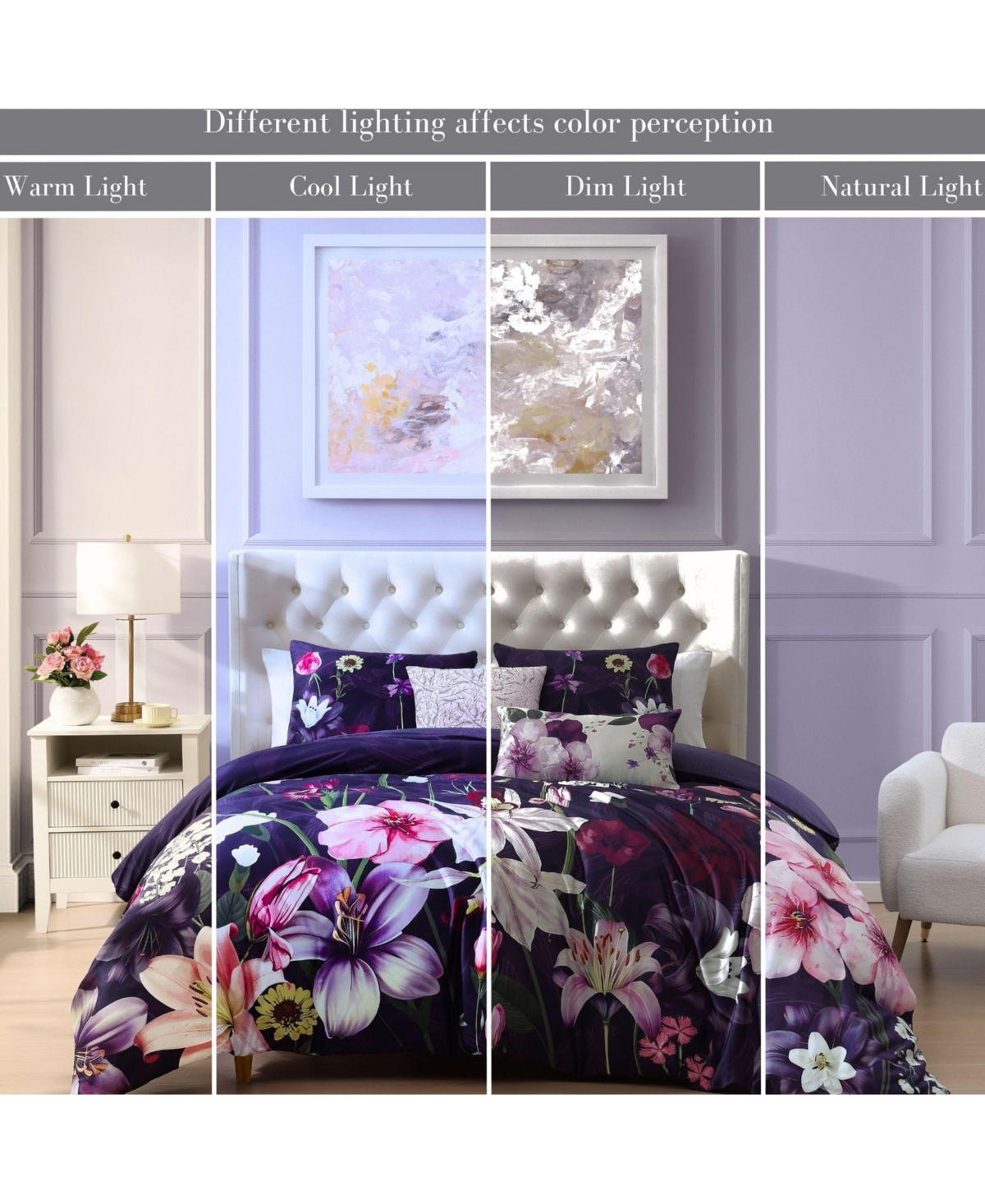Bebejan Morning Glory Bedding 100% Cotton Sateen 5 Piece Queen Size Reversible Comforter Set