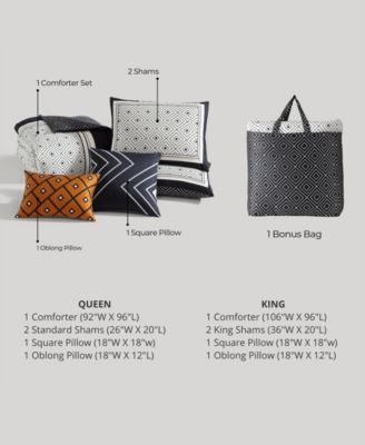 Geometric Black & White Bedding 220 Thread Count 100% Cotton Sateen 5 Piece Reversible King Comforter Set