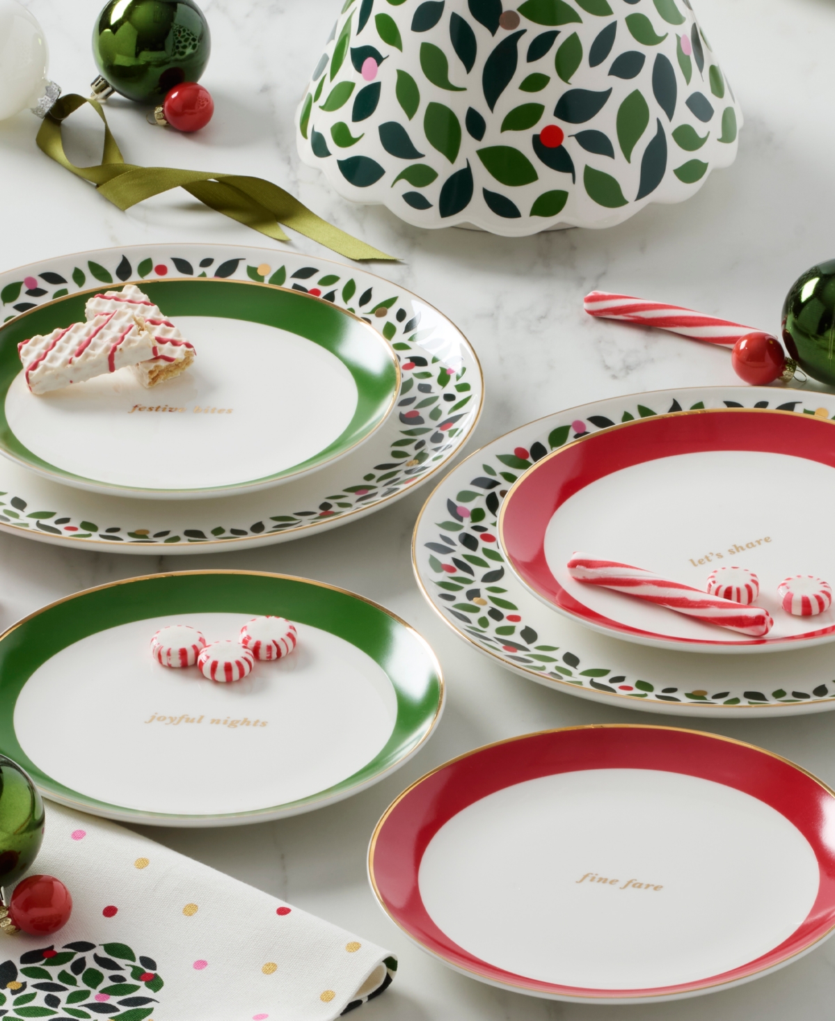 Kate Spade Evergreen Rim Accent Plates, Set Of 4 In White