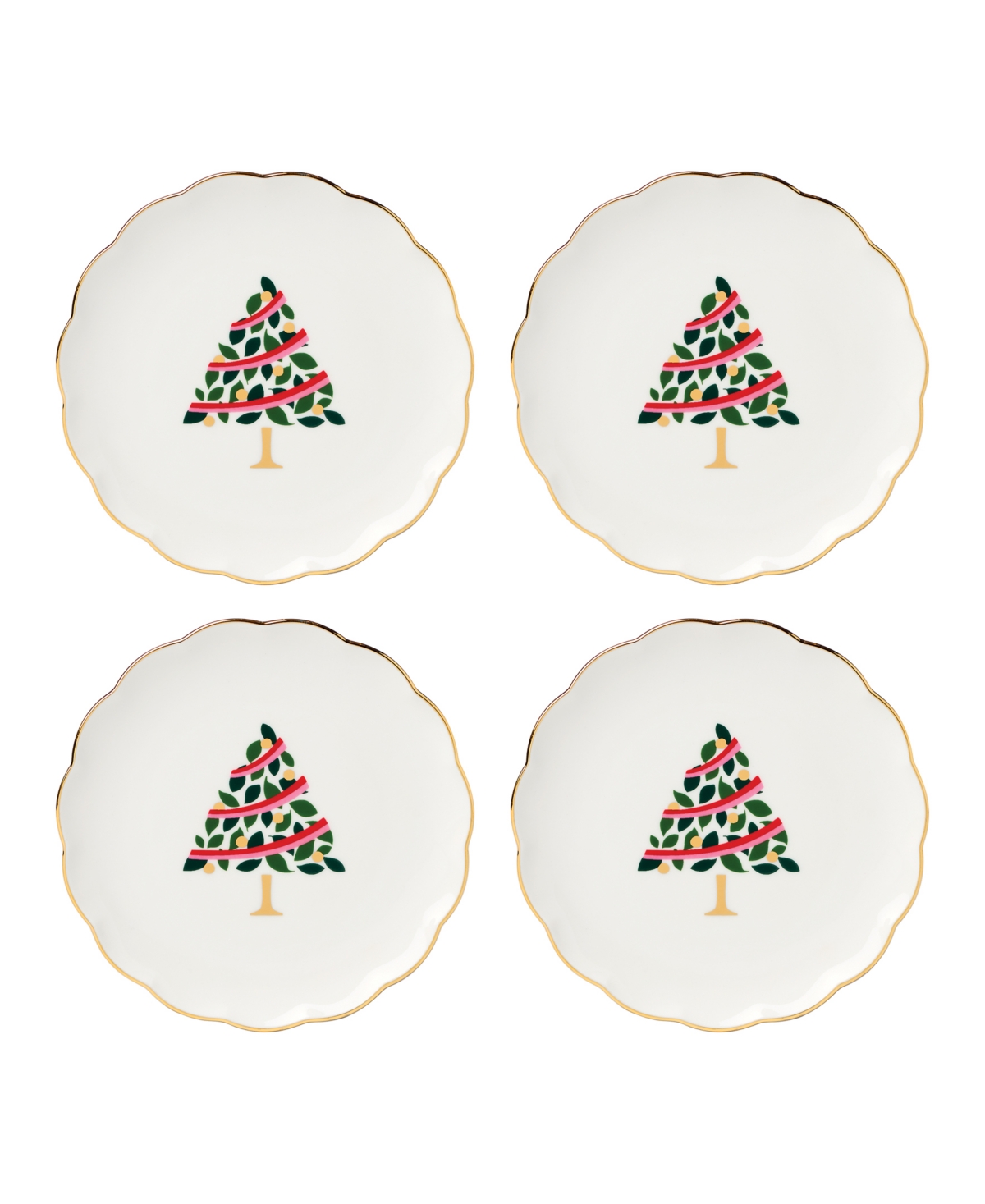 Kate Spade Evergreen Scallop Tidbit Plates, Set Of 4 In Multi
