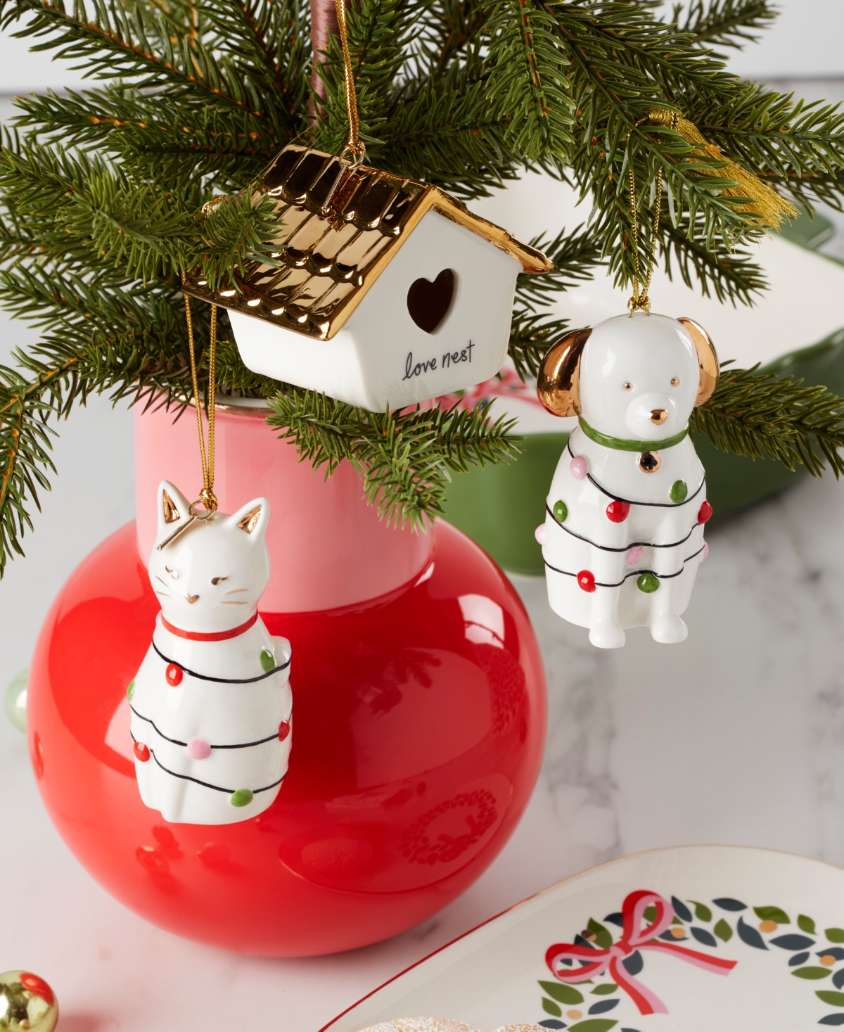 Kate Spade Be Jolly Dog Ornament In White