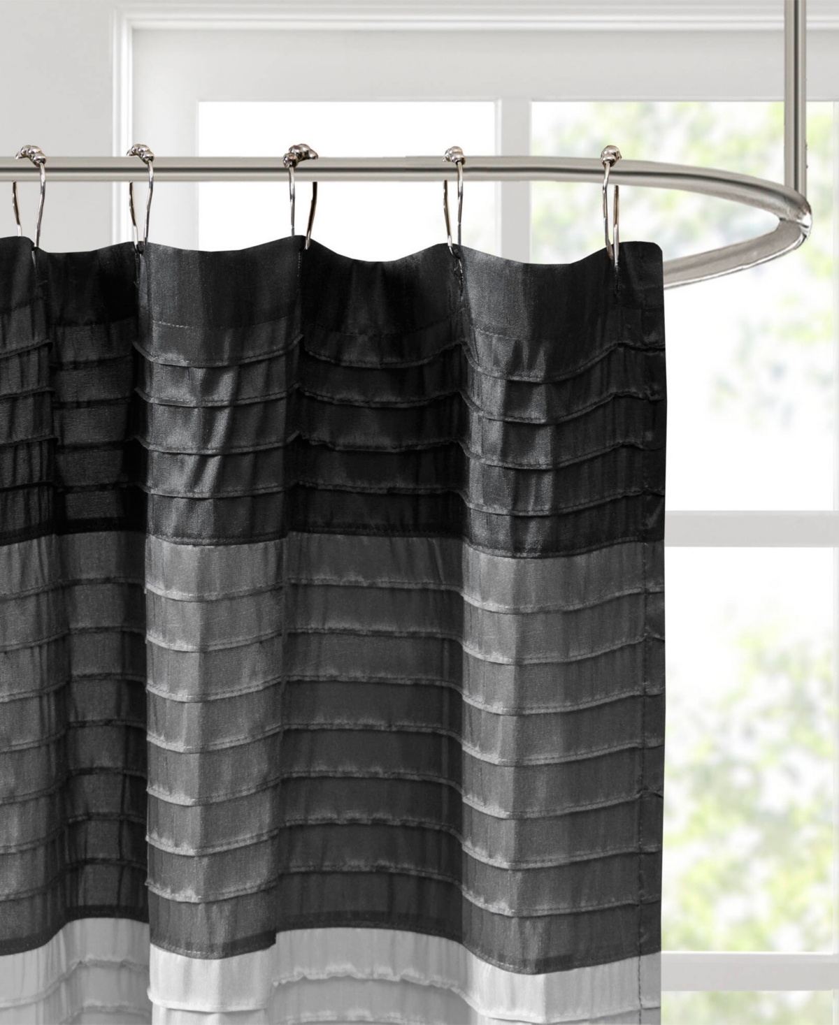 Madison Park Amherst Faux Silk Shower Curtain, 72" X 84" In Black