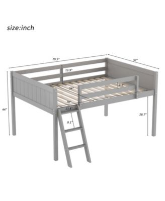 Full Size Wood Low Loft Bed With Ladder, Ladder Can Be Placed On The Left Or Right