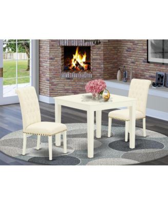 3 piece wooden  Linen White Dining Room Set