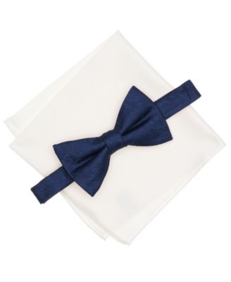 Men's Geo-Pattern Bow Tie & Solid Pocket Square Set
