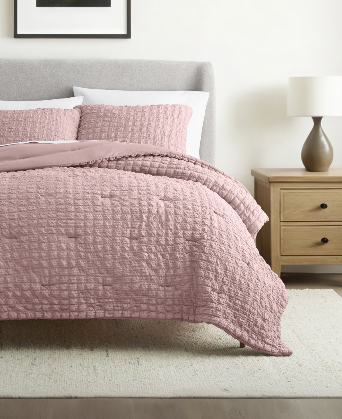 Ienjoy Home Textured Seersucker Box 3-pc. Comforter Set, Full/queen In Pink