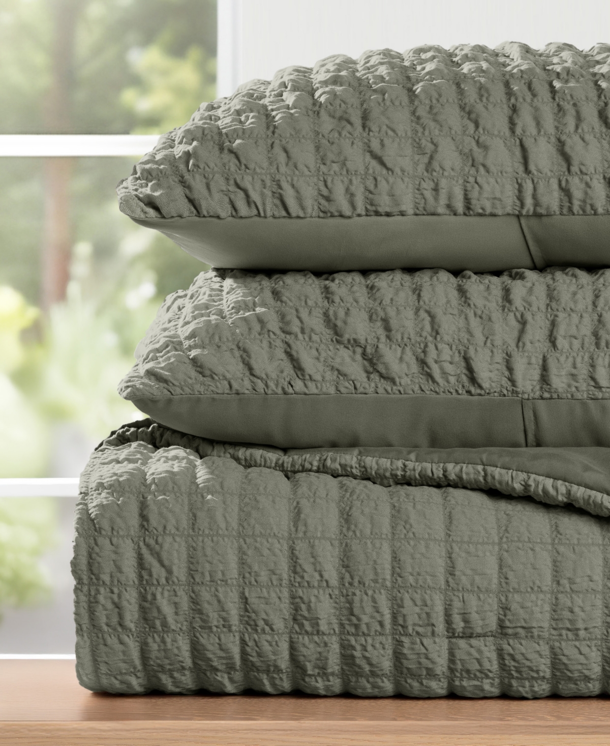 Ienjoy Home Textured Seersucker Box 3-pc. Comforter Set, King/ California King In Green