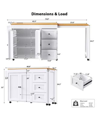 74.8" Expandable Kitchen Island with Slide-Out Table, Drawers & USB Outlet-Maison Boucle
