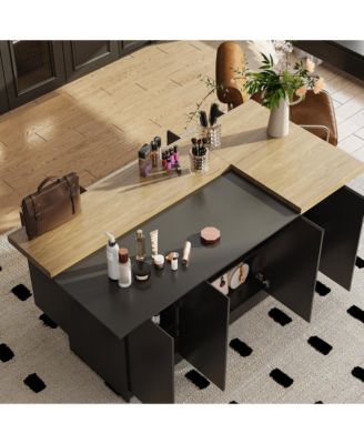 Kitchen island with 8 doors, island storage table with dining table, coffee station and microwave rack for home, dining room