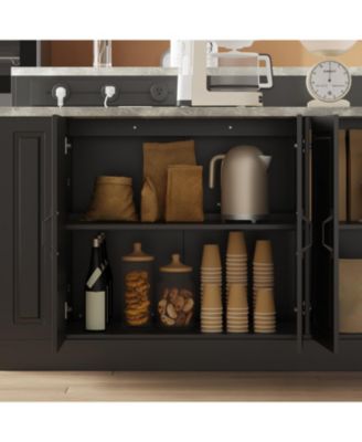 Large Kitchen Island with 4 Drawers, 4 Doors, sockets,dining table, coffee station and microwave rack for dining room